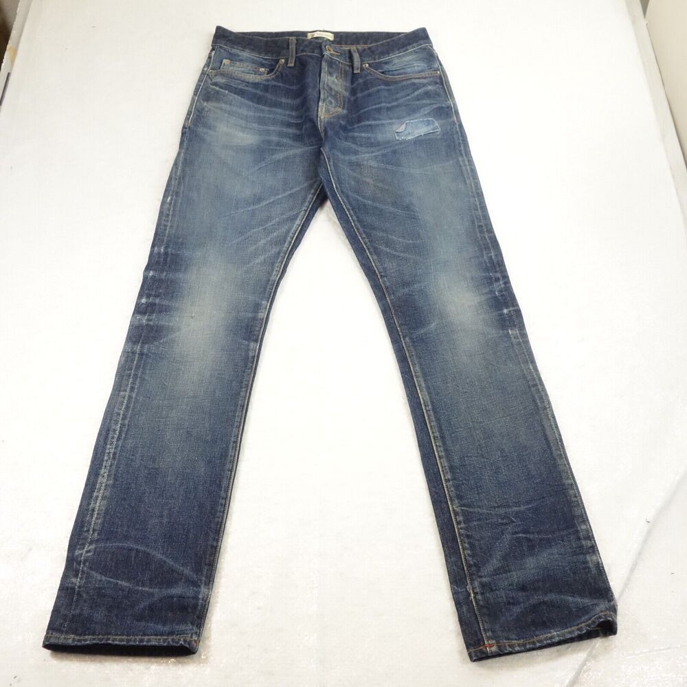 Norman Russell Jeans Mens 32x34 Slim Straight Selvedge Distressed Faded Made USA